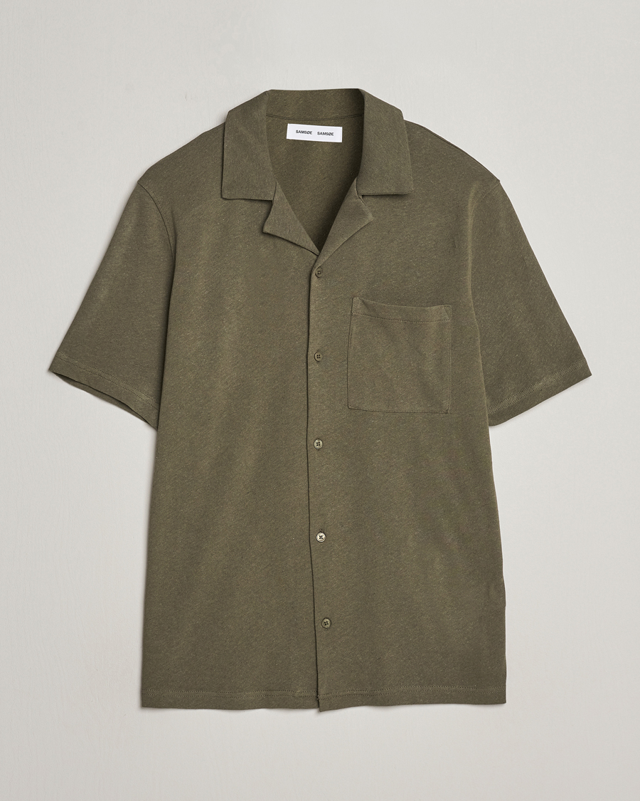 Hombres | Camisas | Samsøe Samsøe | Samartin Cotton/Linen Short Sleeve Shirt Dusty Olive