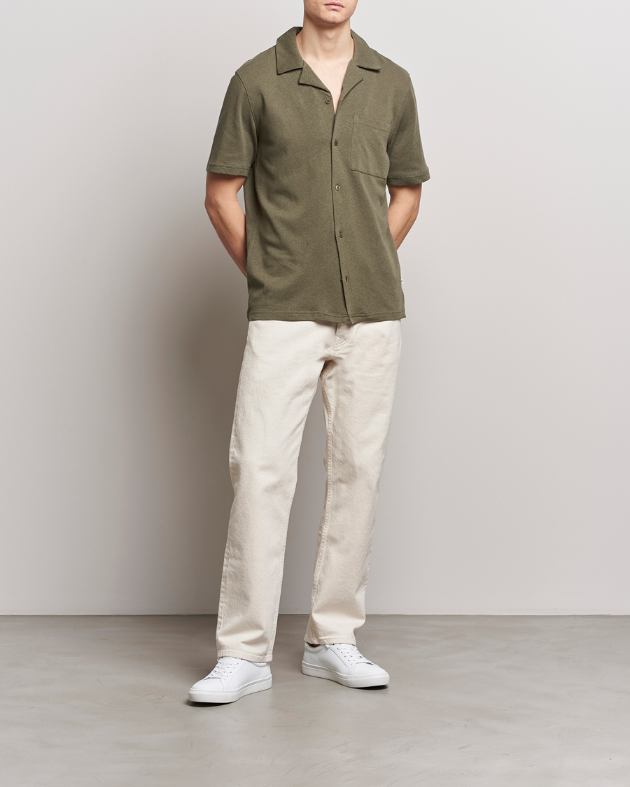 Hombres | Camisas | Samsøe Samsøe | Samartin Cotton/Linen Short Sleeve Shirt Dusty Olive