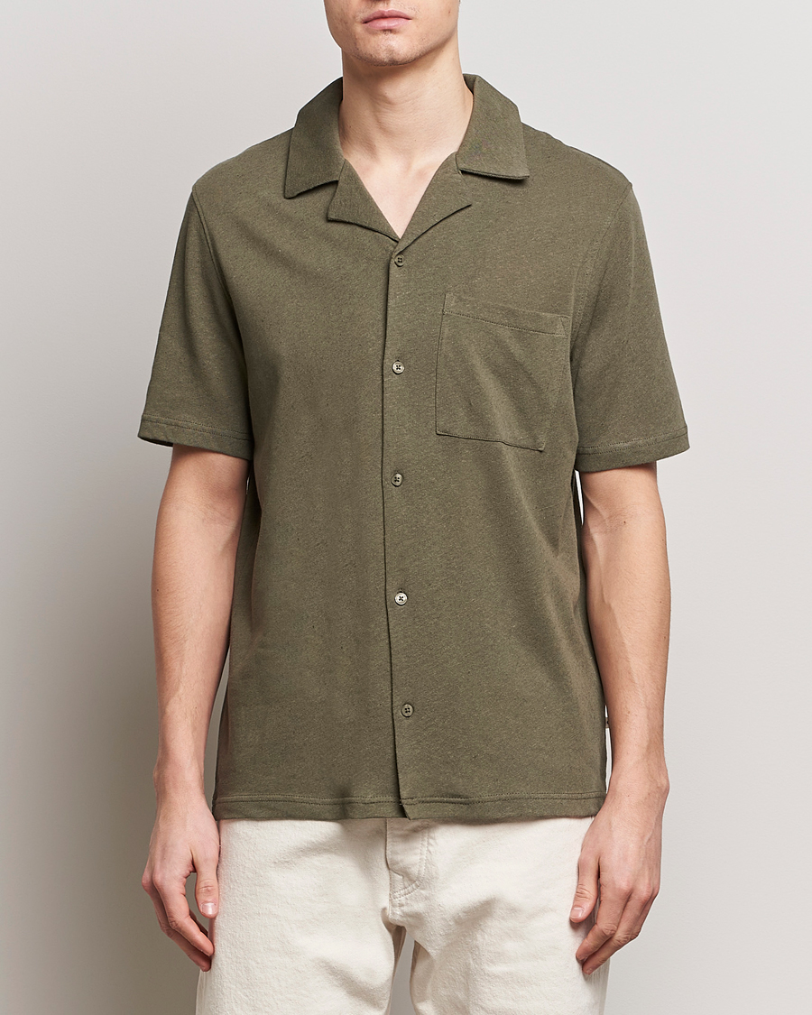 Hombres | Camisas de manga corta | Samsøe Samsøe | Samartin Cotton/Linen Short Sleeve Shirt Dusty Olive