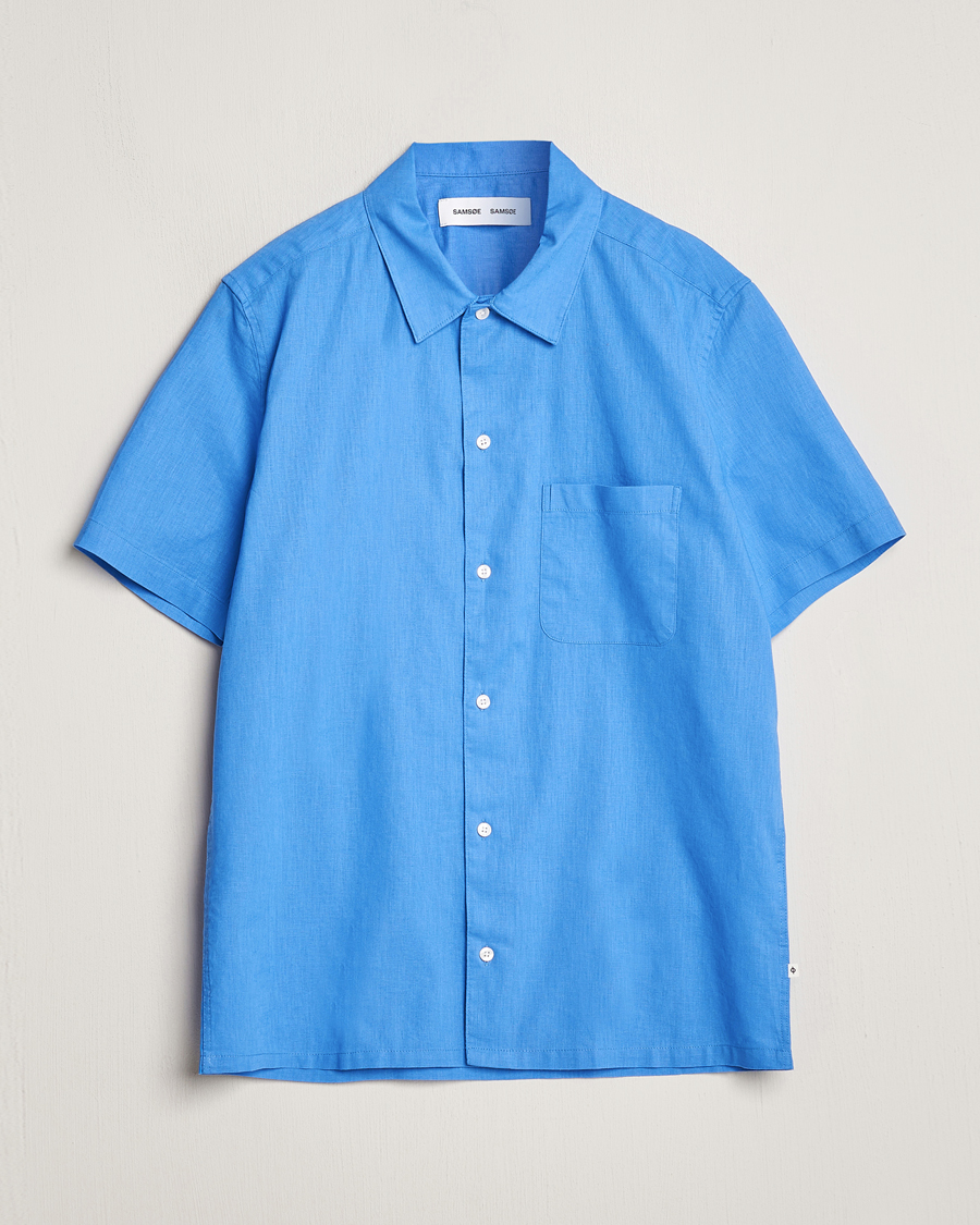 Hombres | Camisas | Samsøe Samsøe | Avan Linen/Cotton Short Sleeve Shirt Super Sonic