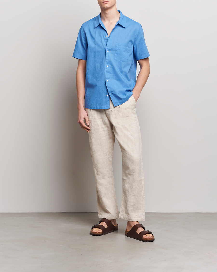 Hombres | Camisas | Samsøe Samsøe | Avan Linen/Cotton Short Sleeve Shirt Super Sonic