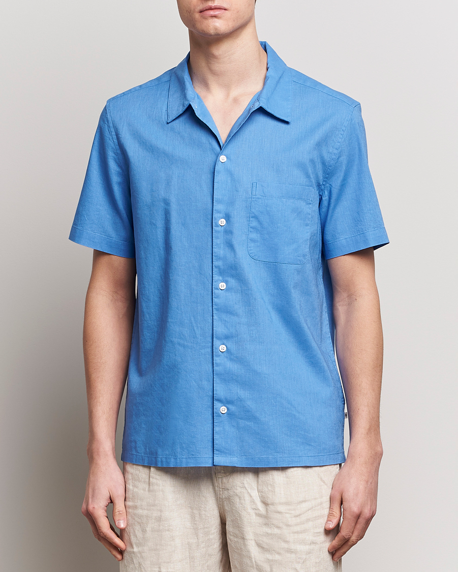 Hombres | Camisas de manga corta | Samsøe Samsøe | Avan Linen/Cotton Short Sleeve Shirt Super Sonic