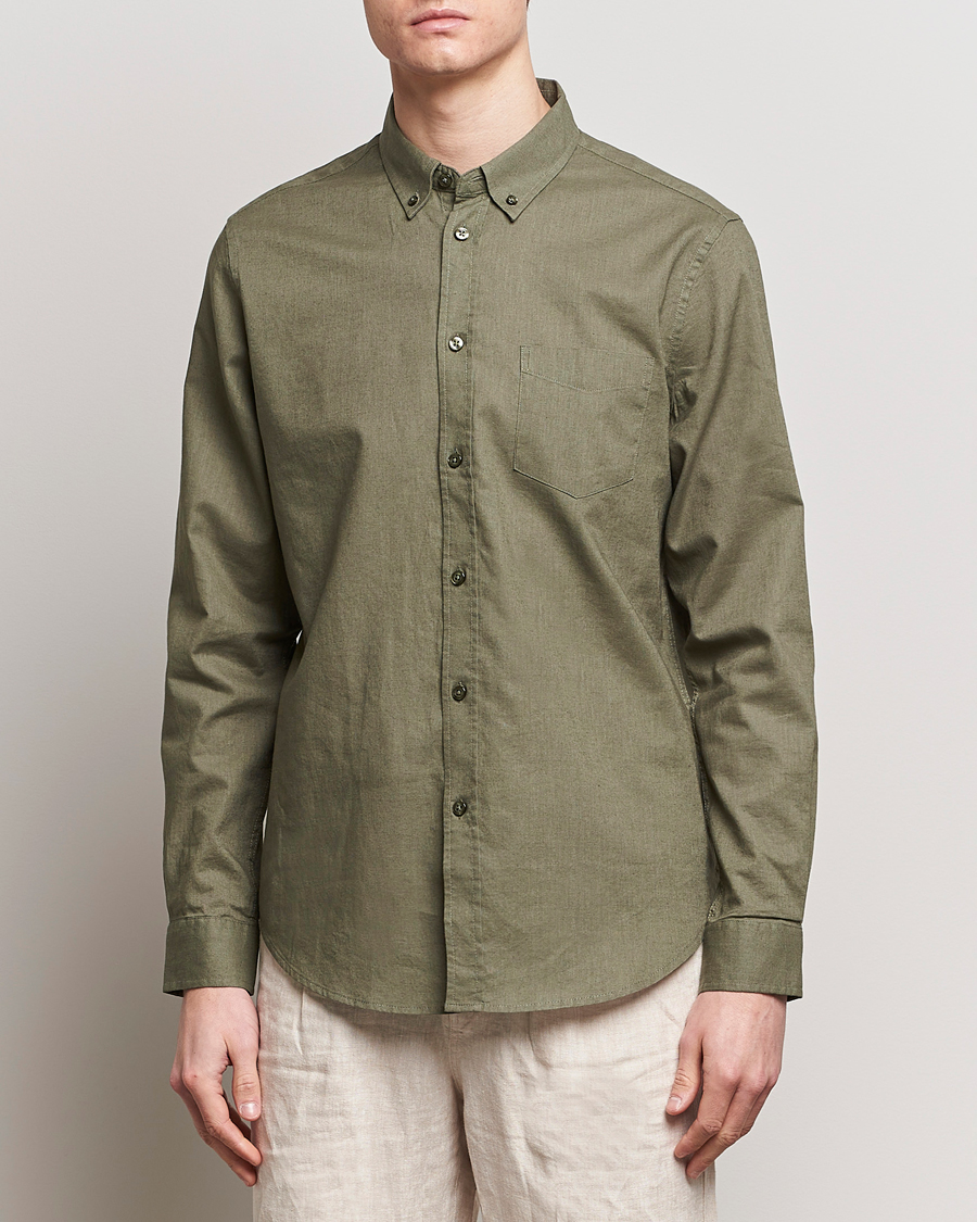 Hombres | Camisas | Samsøe Samsøe | Liam Linen/Cotton Shirt Dusty Olive