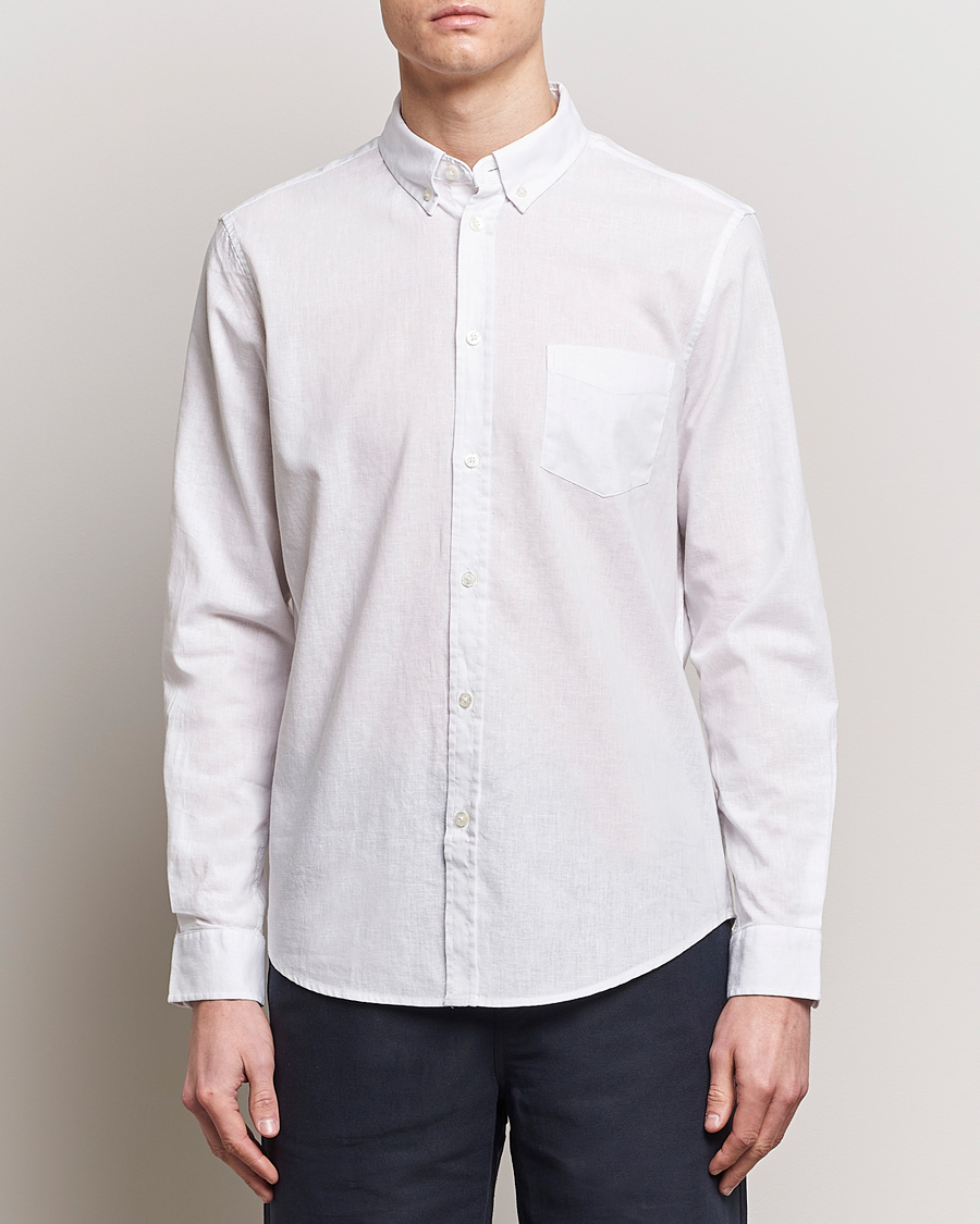 Hombres | Camisas de lino | Samsøe Samsøe | Liam Linen/Cotton Shirt White