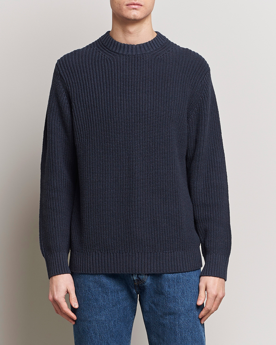 Hombres | Jerseys de punto | Samsøe Samsøe | Samarius Cotton/Linen Knitted Sweater Salute Navy