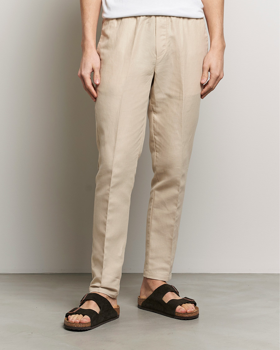 Hombres | Pantalones | Samsøe Samsøe | Smithy Linen/Cotton Drawstring Trousers Oatmeal