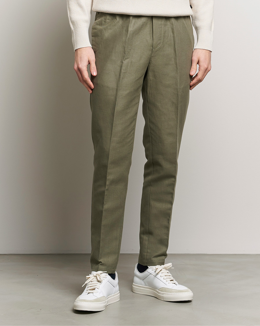 Hombres | Pantalones de lino | Samsøe Samsøe | Smithy Linen/Cotton Drawstring Trousers Dusty Olive