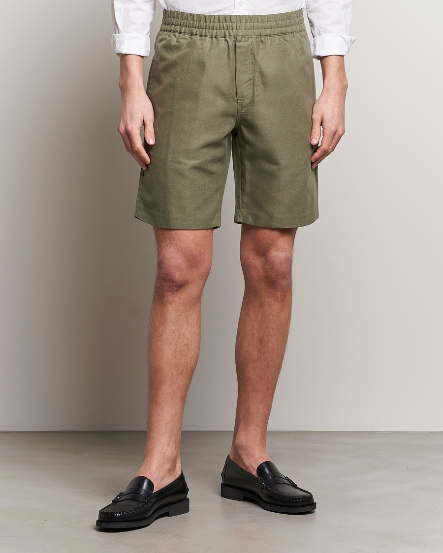 Hombres | Pantalones cortos de lino | Samsøe Samsøe | Smith Linen/Cotton Drawstring Shorts Dusty Olive