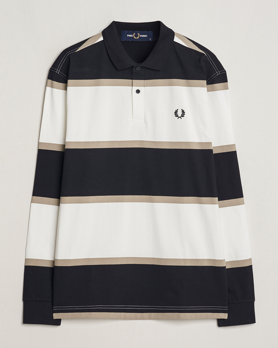 Hombres | Jerséis y prendas de punto | Fred Perry | Relaxed Striped Rugby Shirt Snow White/Navy