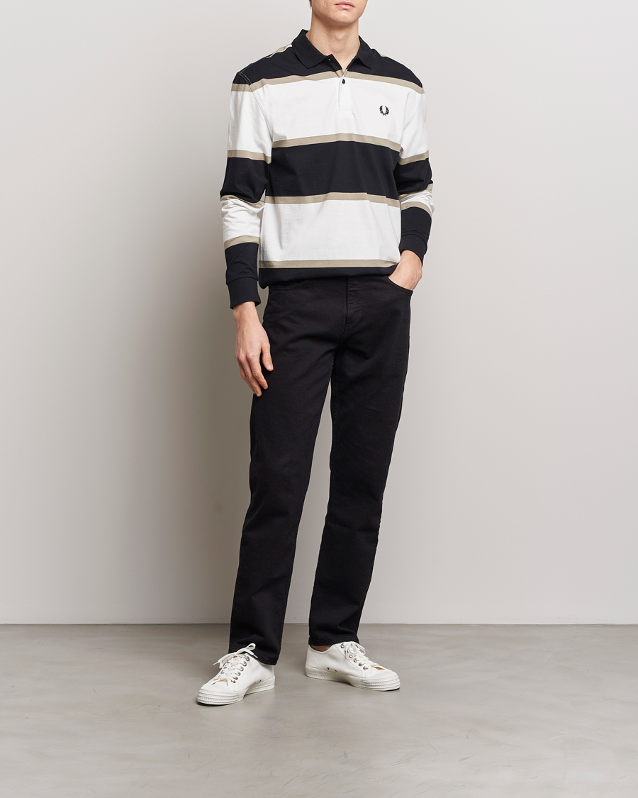 Hombres | Jerséis y prendas de punto | Fred Perry | Relaxed Striped Rugby Shirt Snow White/Navy