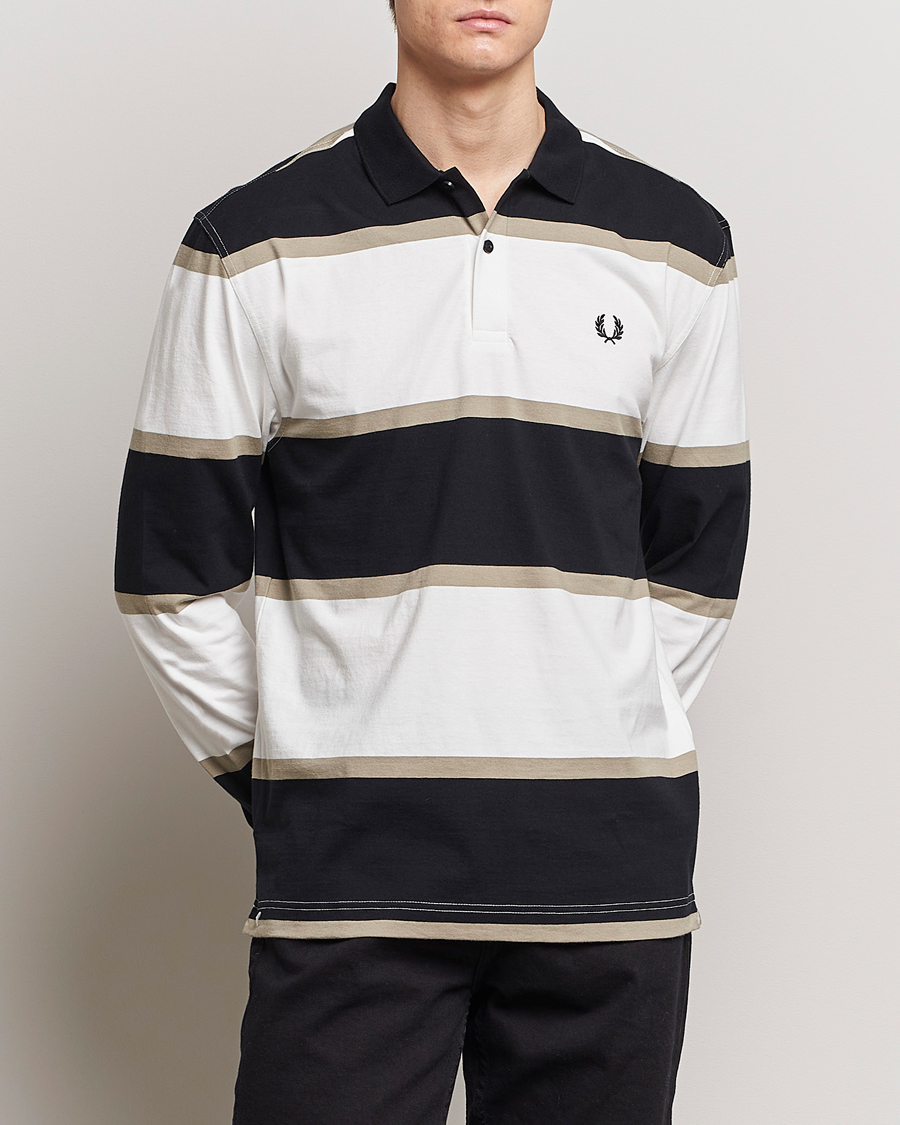 Hombres | Rebajas 20% | Fred Perry | Relaxed Striped Rugby Shirt Snow White/Navy