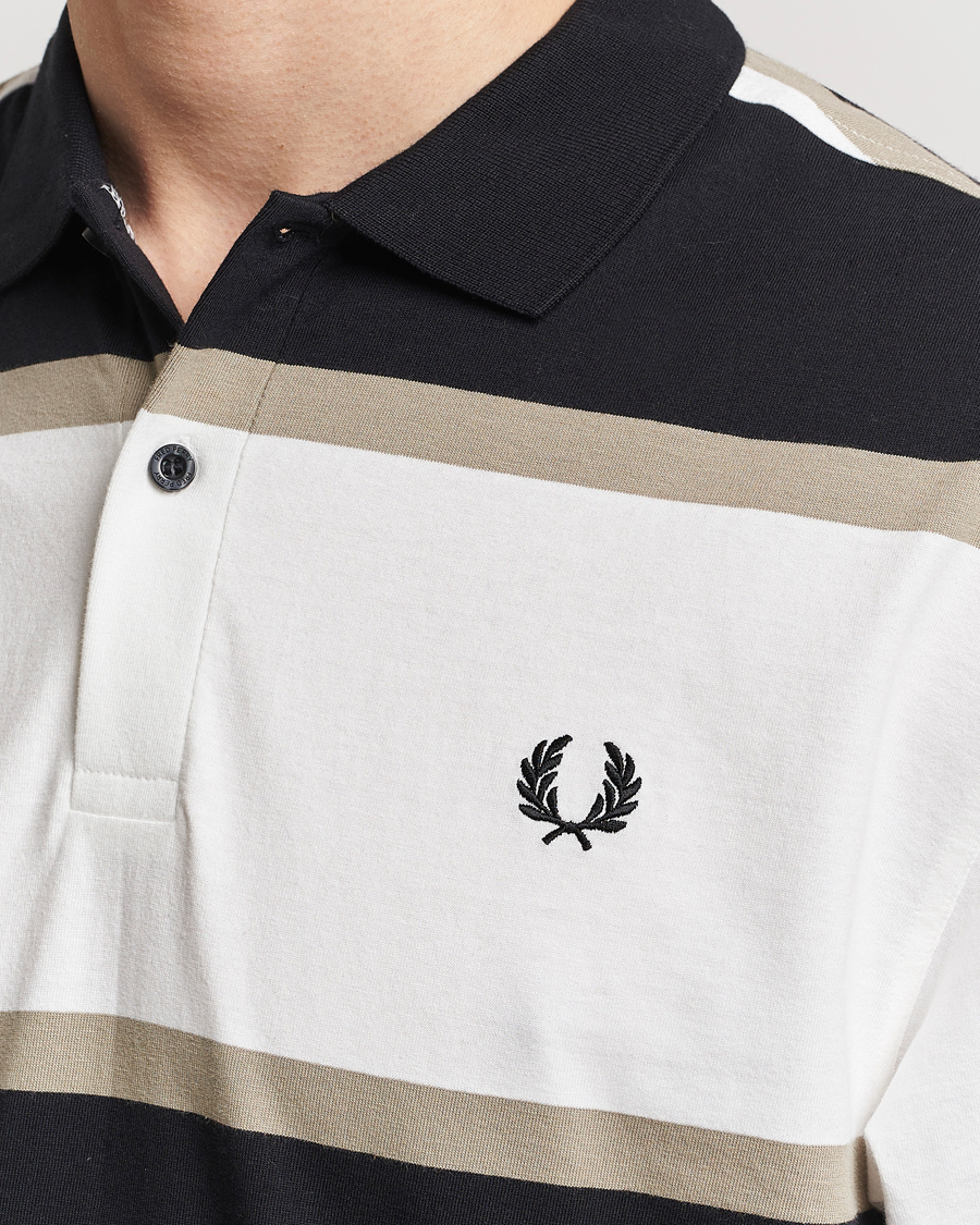 Hombres | Jerséis y prendas de punto | Fred Perry | Relaxed Striped Rugby Shirt Snow White/Navy