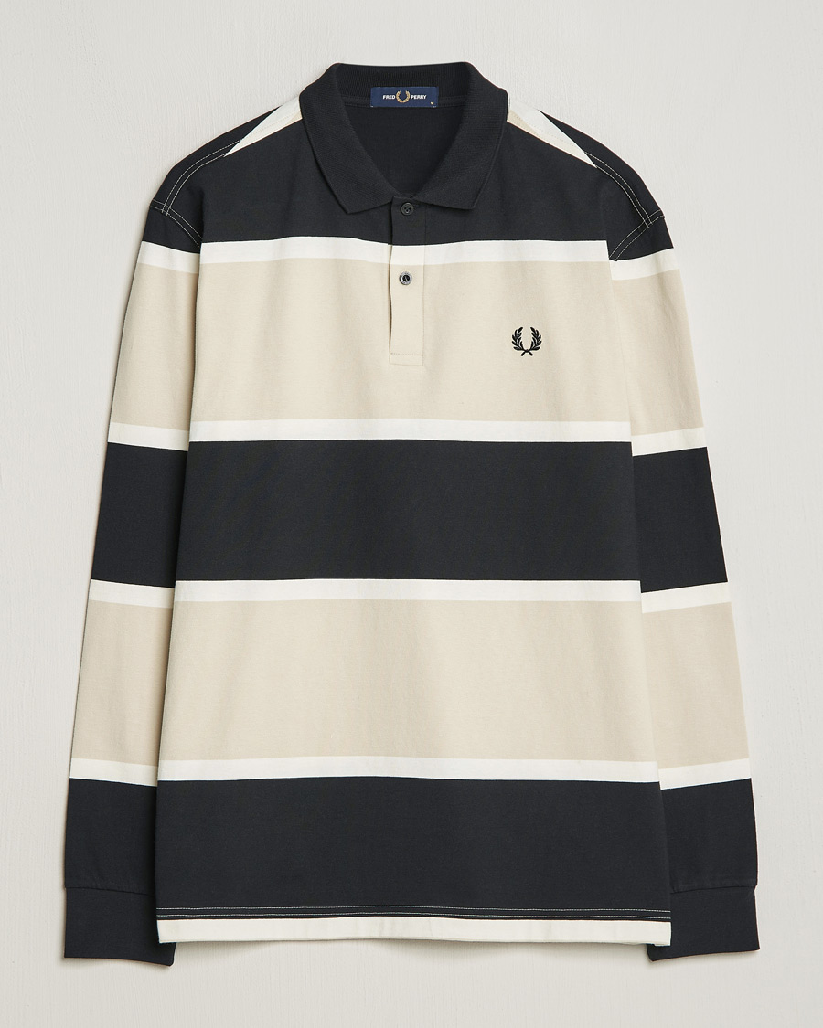Hombres | Jerséis y prendas de punto | Fred Perry | Relaxed Striped Rugby Shirt Oatameal/Black