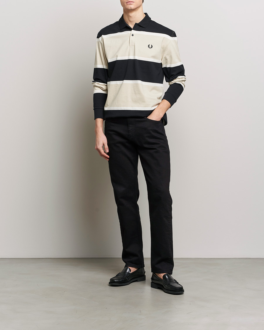 Hombres | Jerséis y prendas de punto | Fred Perry | Relaxed Striped Rugby Shirt Oatameal/Black