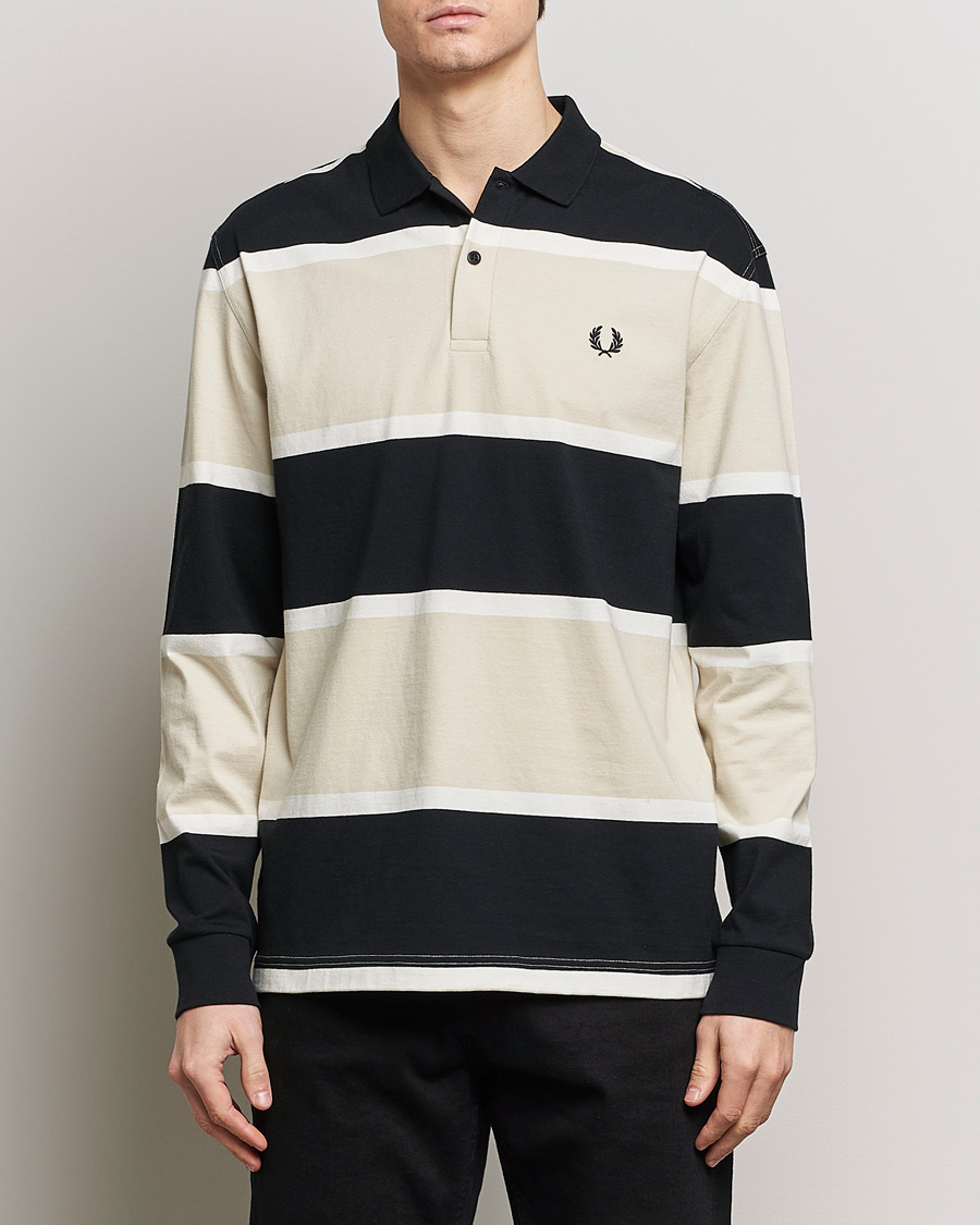Hombres | Jerséis y prendas de punto | Fred Perry | Relaxed Striped Rugby Shirt Oatameal/Black