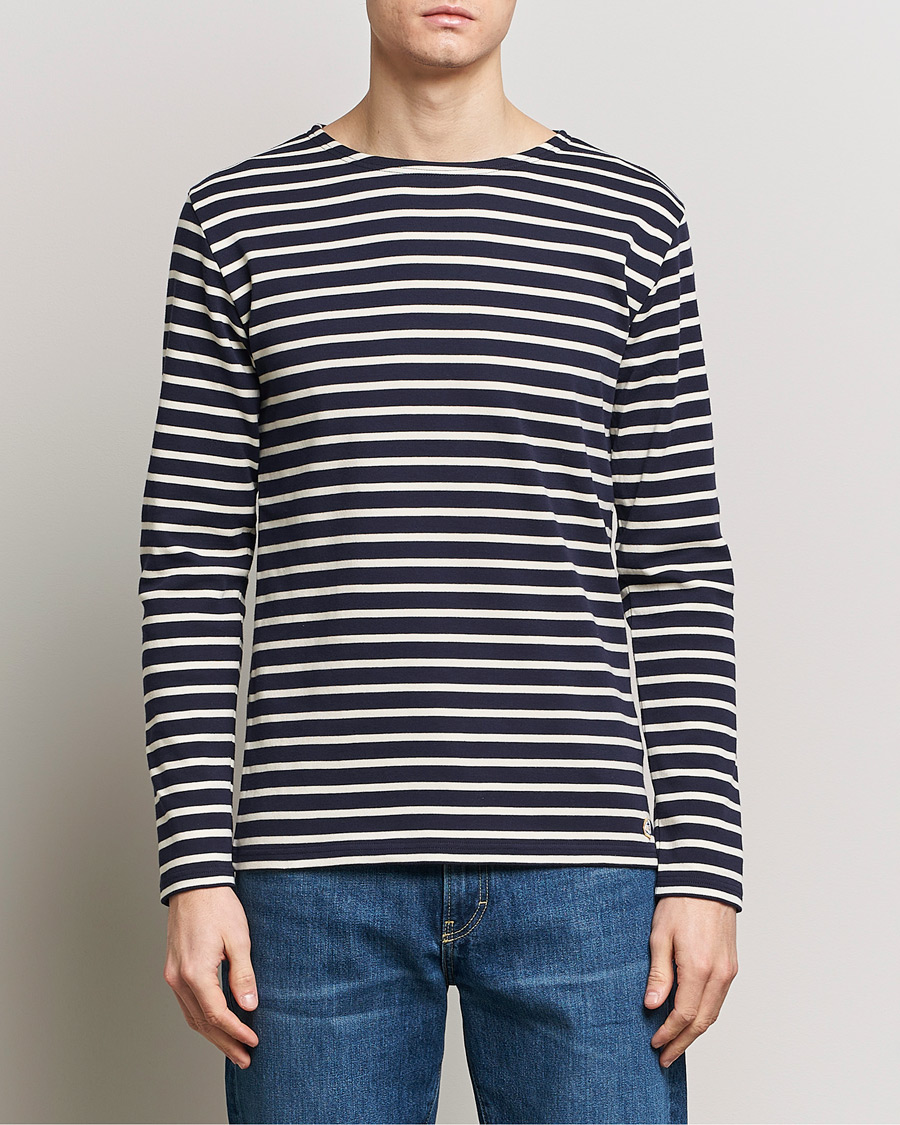 Hombres | Camisetas manga larga | Armor-lux | Houat Héritage Stripe Long Sleeve T-Shirt Nature/Navy