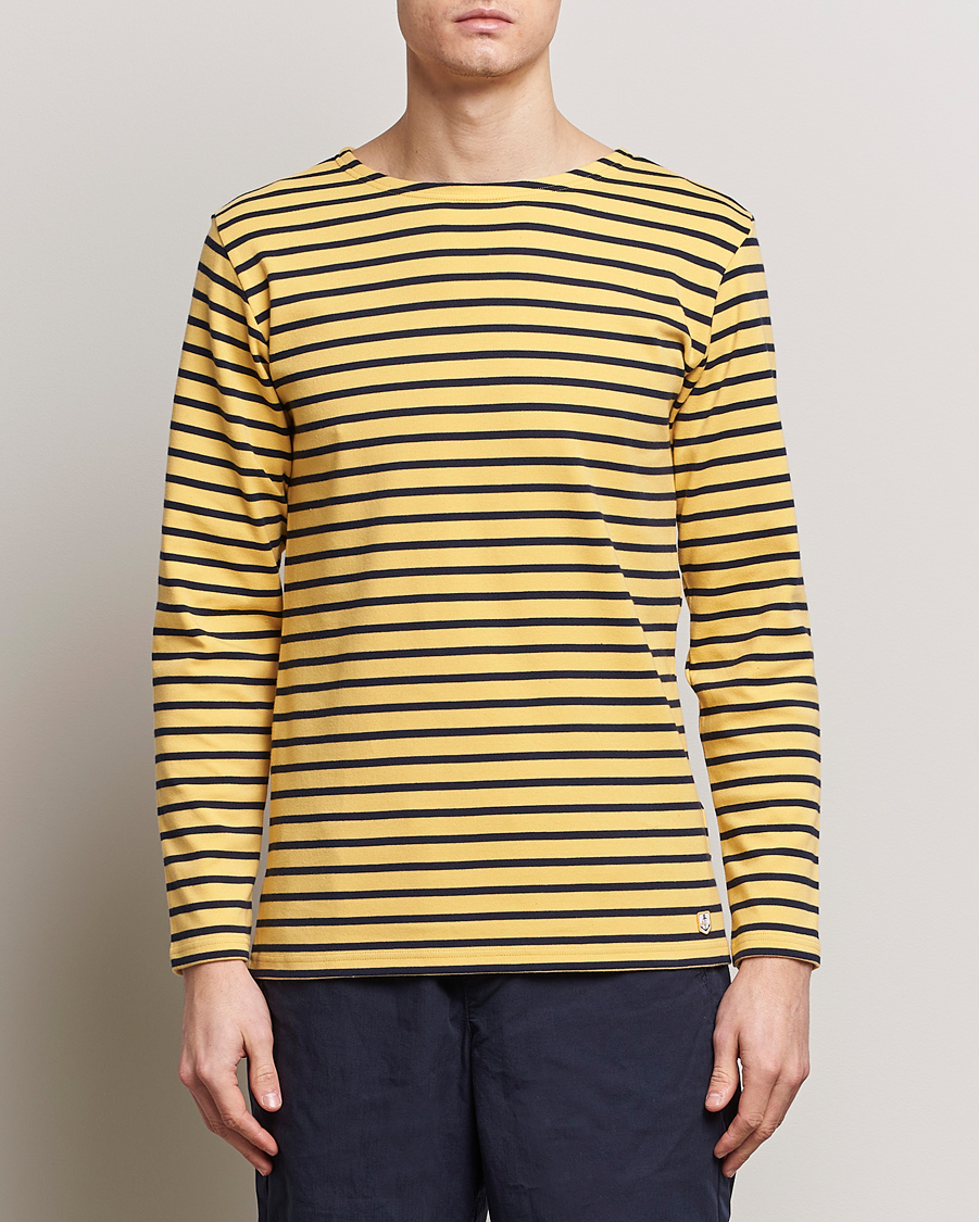 Hombres | Camisetas manga larga | Armor-lux | Houat Héritage Stripe Long Sleeve T-Shirt Yellow/Marine