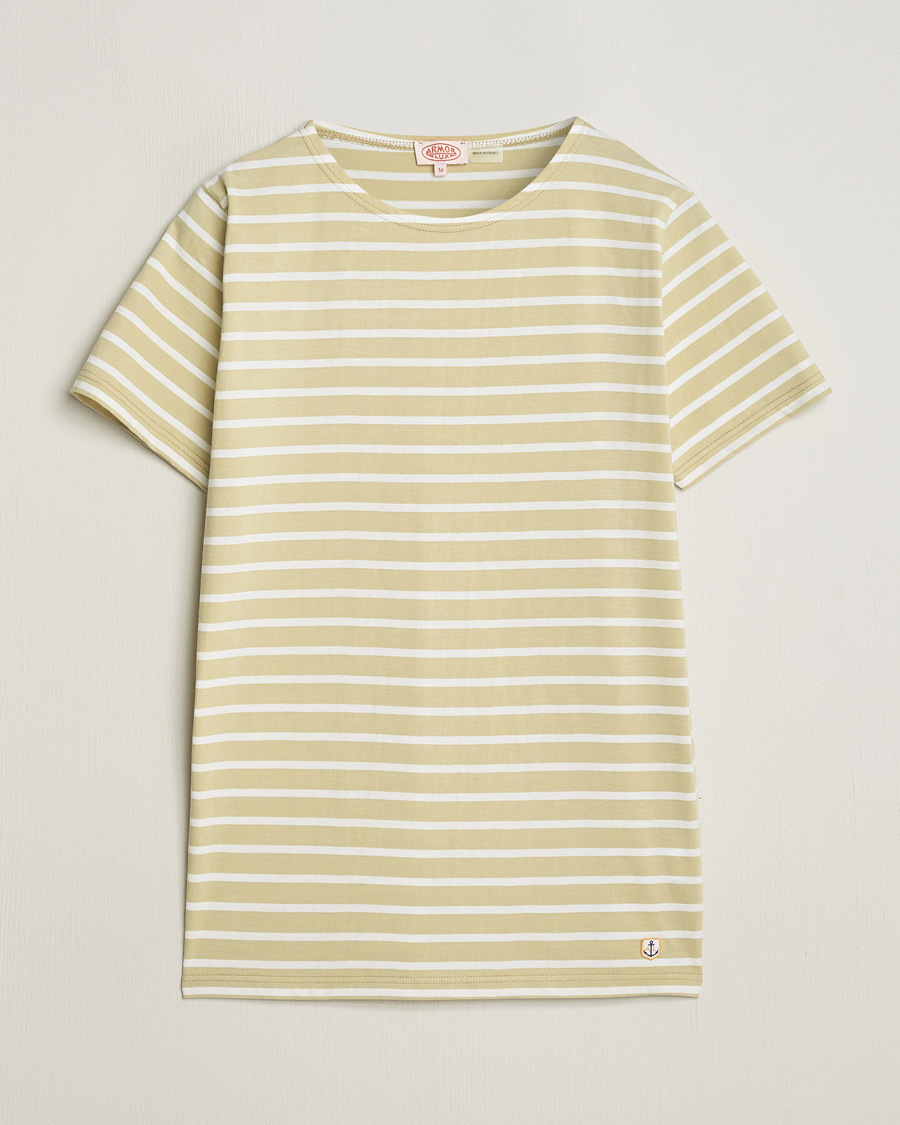 Hombres | Camisetas | Armor-lux | Hoëdic Boatneck Héritage Stripe T-shirt Pale Olive/Milk