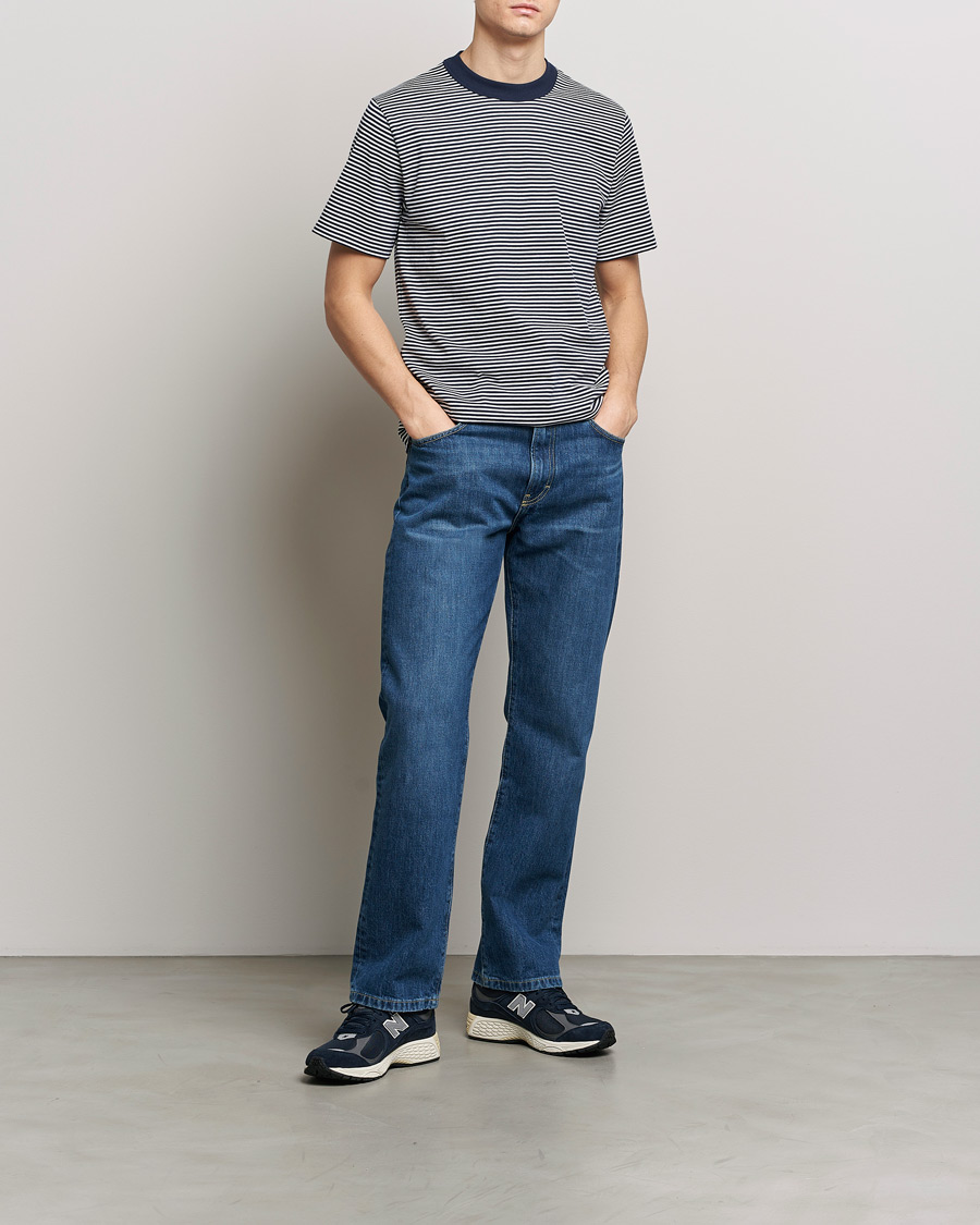 Hombres | Camisetas | Armor-lux | Callac Héritage Stripe T-Shirt Deep Marine/Milk