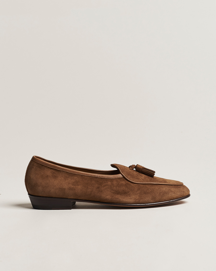 Hombres | Baudoin & Lange Sagan Classic Tassel Loafers Tan Suede | Baudoin & Lange | Sagan Classic Tassel Loafers Tan Suede