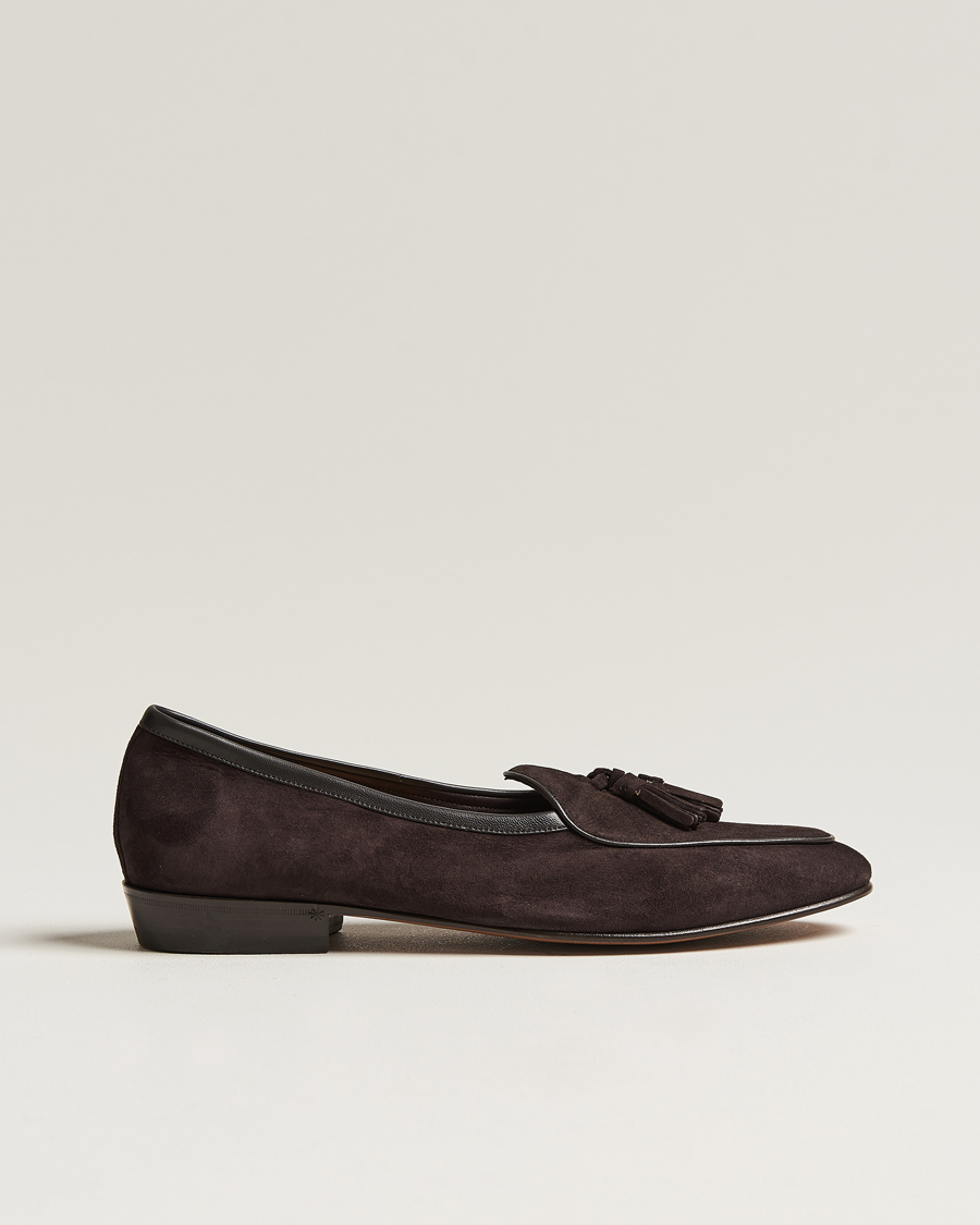 Hombres | Baudoin & Lange Sagan Classic Tassel Loafers Dark Brown Suede | Baudoin & Lange | Sagan Classic Tassel Loafers Dark Brown Suede
