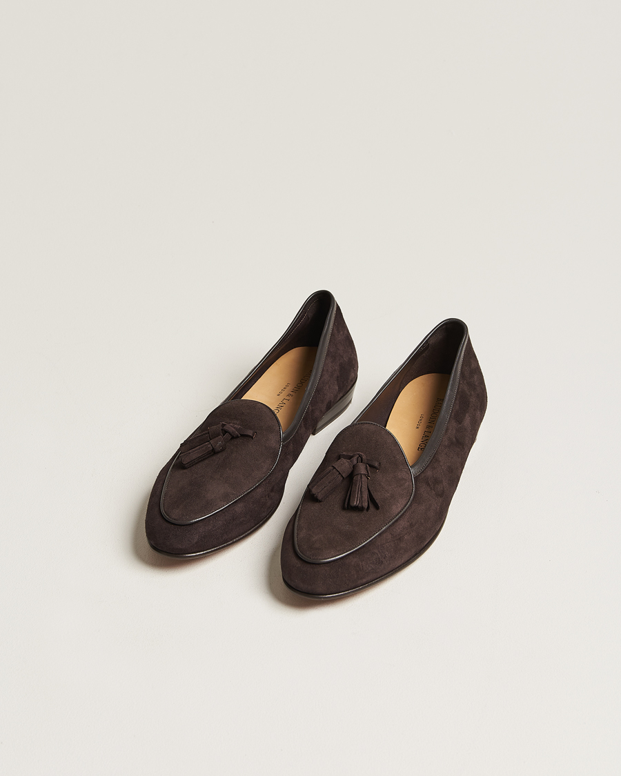 Hombres | Zapatos | Baudoin & Lange | Sagan Classic Tassel Loafers Dark Brown Suede