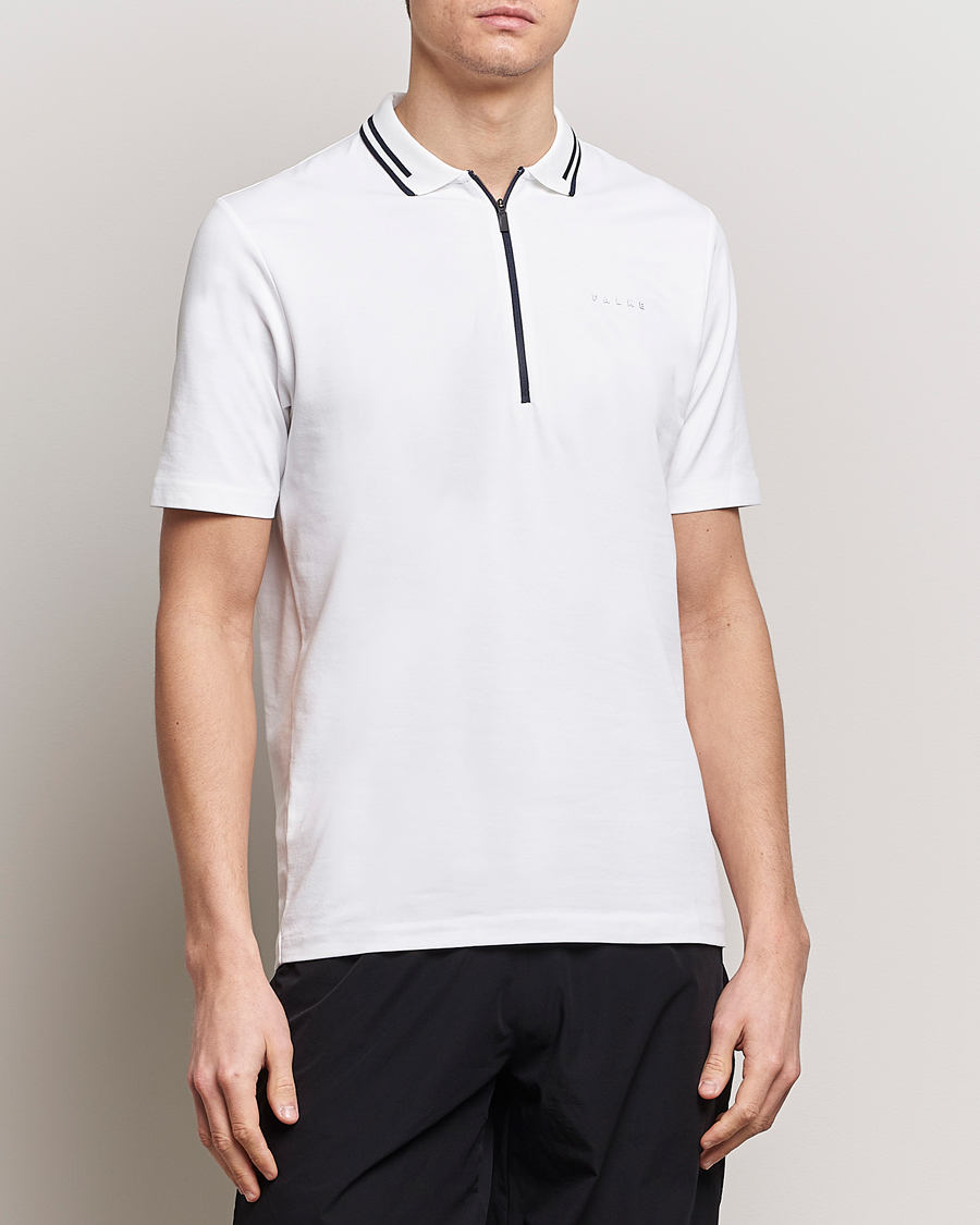Hombres |  | Falke Sport | Falke Zip Polo Shirt White