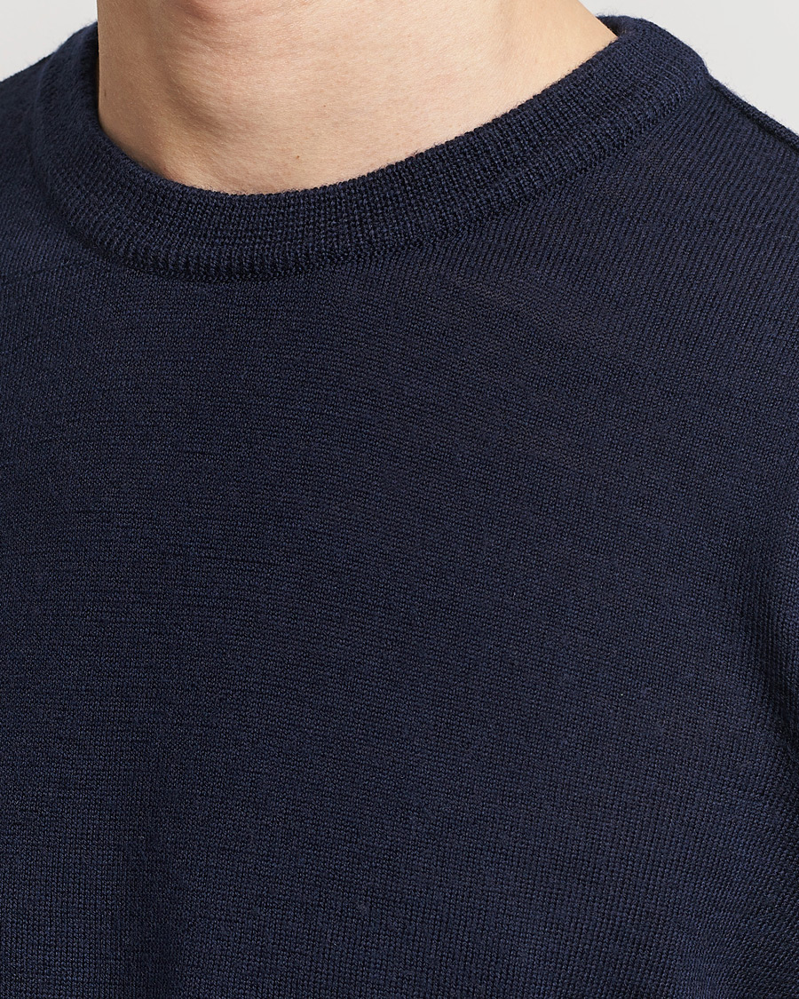 Hombres | Jerséis y prendas de punto | KnowledgeCotton Apparel | Regular Merino Knit Crew Neck Total Eclipse