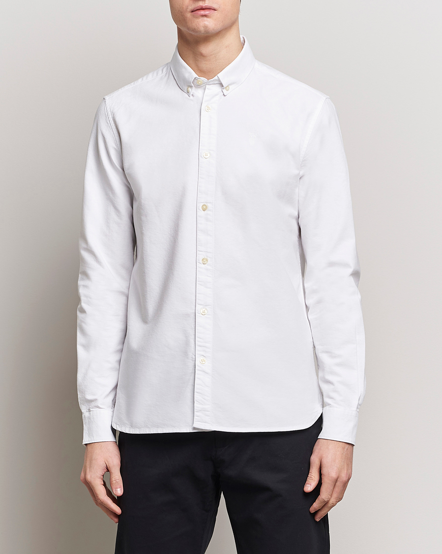 Hombres | Camisas oxford | KnowledgeCotton Apparel | Harald Small Owl Regular Oxford Shirt Bright White