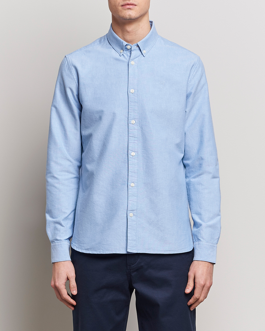 Hombres |  | KnowledgeCotton Apparel | Harald Small Owl Regular Oxford Shirt Lapis Blue