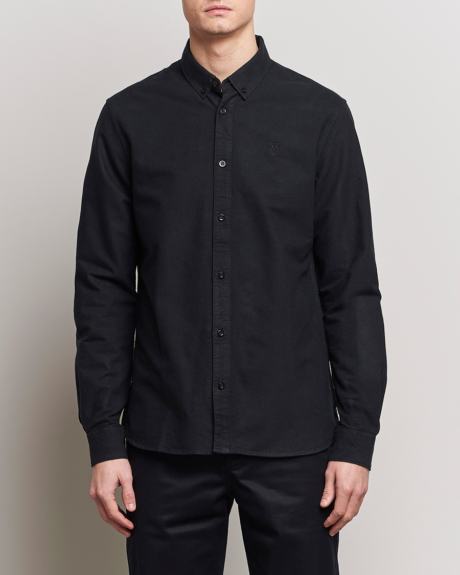 Hombres | KnowledgeCotton Apparel | KnowledgeCotton Apparel | Harald Small Owl Regular Oxford Shirt Jet Black