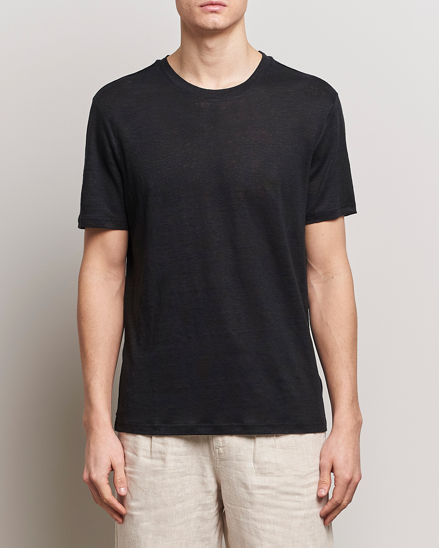 Hombres | Camisetas negras | KnowledgeCotton Apparel | Organic Linen T-Shirt Jet Black