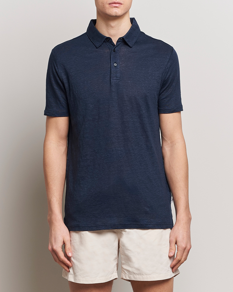 Hombres | Ropa | KnowledgeCotton Apparel | Regular Linen Polo Total Eclipse
