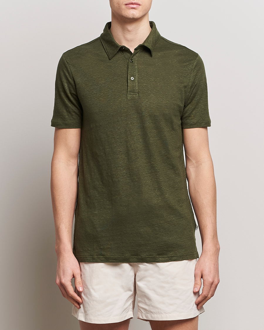 Hombres |  | KnowledgeCotton Apparel | Regular Linen Polo Forest Night