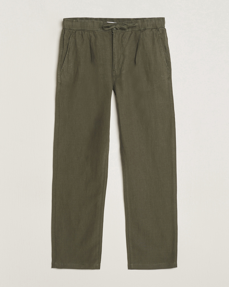 Hombres | Pantalones | KnowledgeCotton Apparel | Loose Linen Pants Burnt Olive