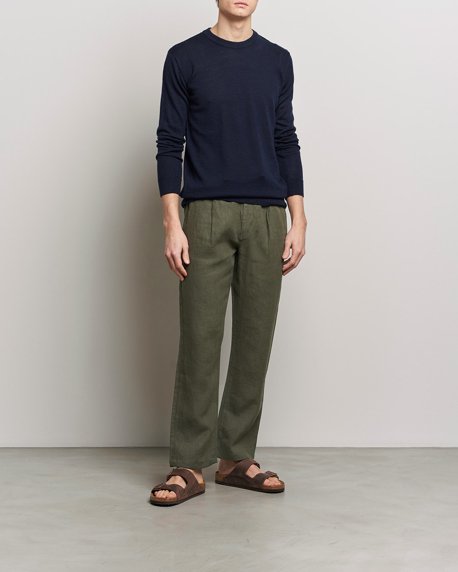 Hombres | Pantalones | KnowledgeCotton Apparel | Loose Linen Pants Burnt Olive