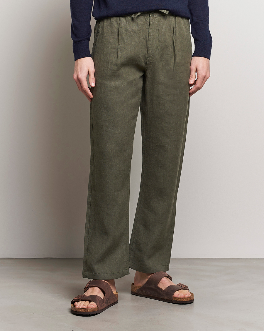 Hombres | Pantalones de lino | KnowledgeCotton Apparel | Loose Linen Pants Burned Olive