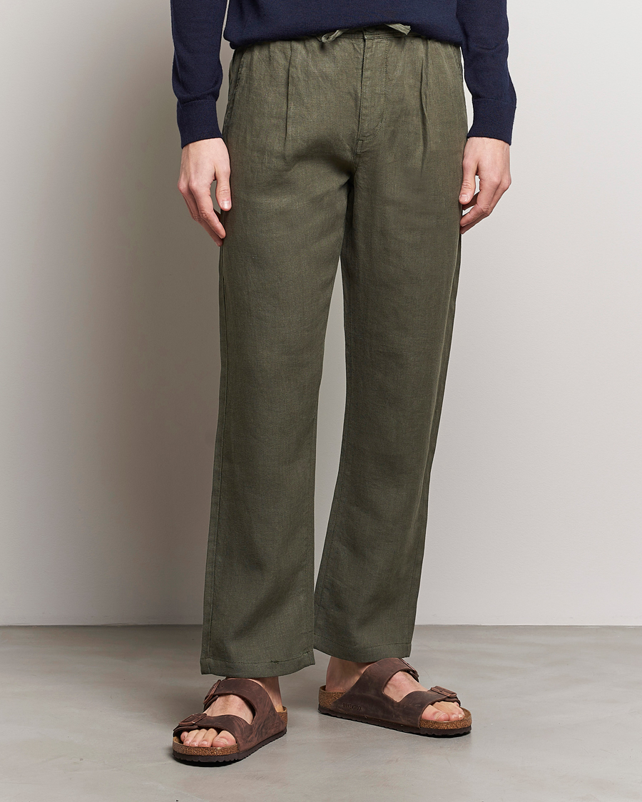 Hombres | Pantalones | KnowledgeCotton Apparel | Loose Linen Pants Burnt Olive