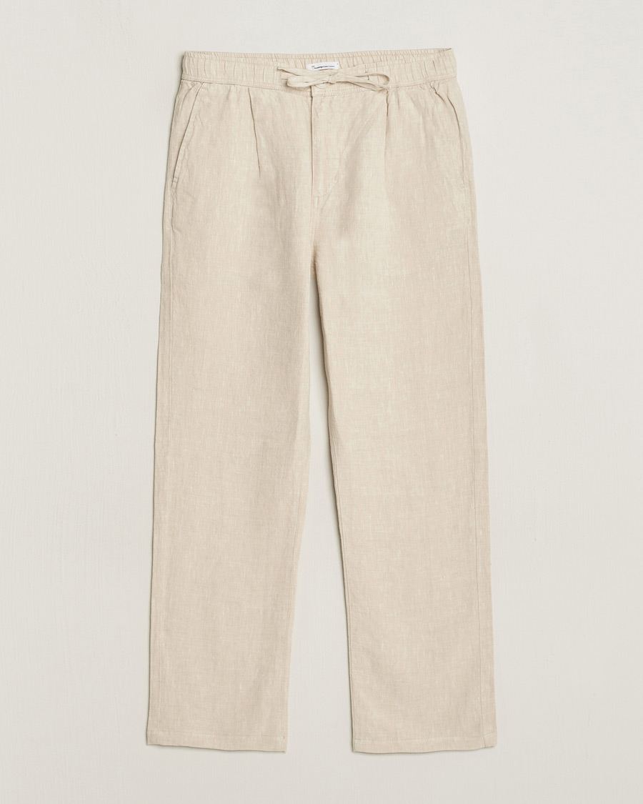 Hombres | Pantalones | KnowledgeCotton Apparel | Loose Linen Pants Light Feather Grey