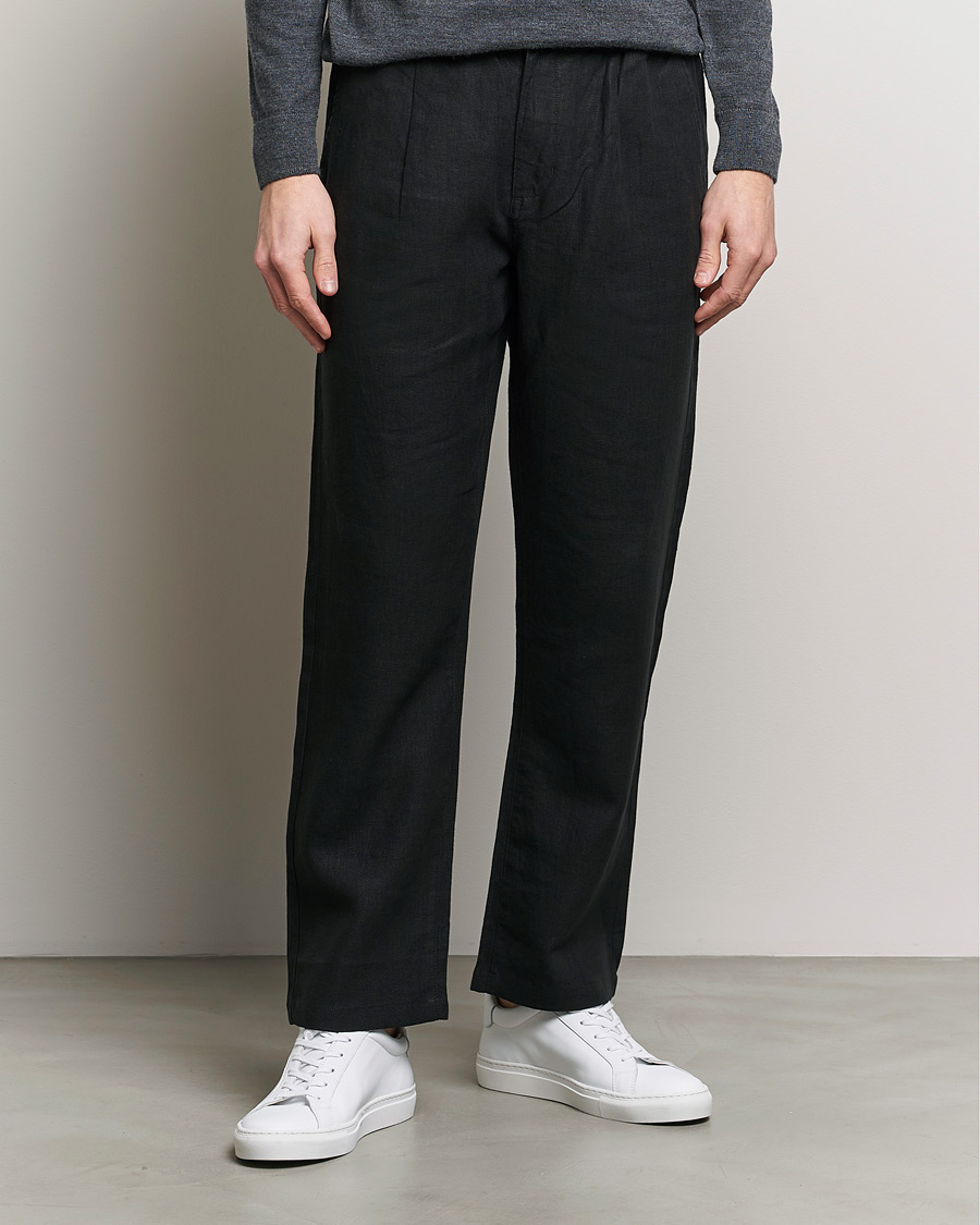 Hombres | Pantalones | KnowledgeCotton Apparel | Loose Linen Pants Black