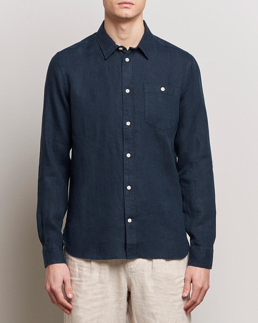 Hombres | Camisas de lino | KnowledgeCotton Apparel | Regular Linen Shirt Total Eclipse