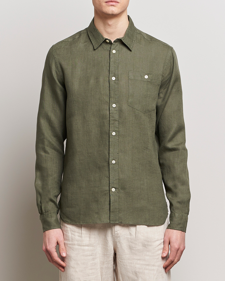 Hombres | Camisas de lino | KnowledgeCotton Apparel | Regular Linen Shirt Burned Olive