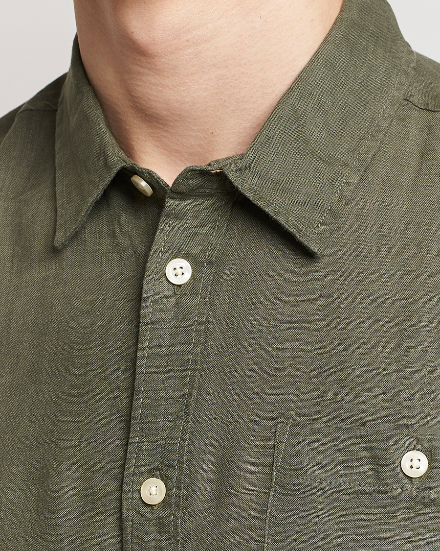 Hombres | Camisas | KnowledgeCotton Apparel | Regular Linen Shirt Burnt Olive