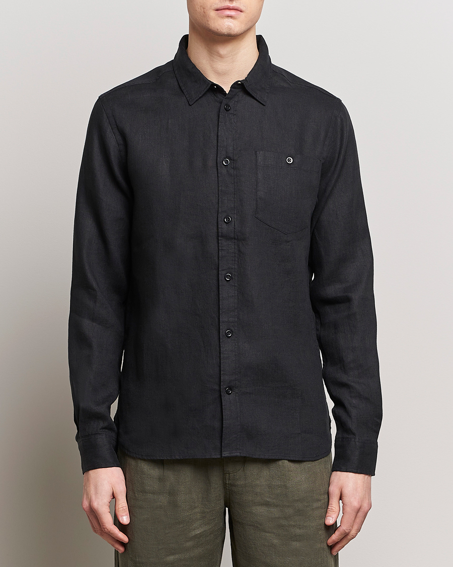 Hombres | Camisas de lino | KnowledgeCotton Apparel | Regular Linen Shirt Jet Black