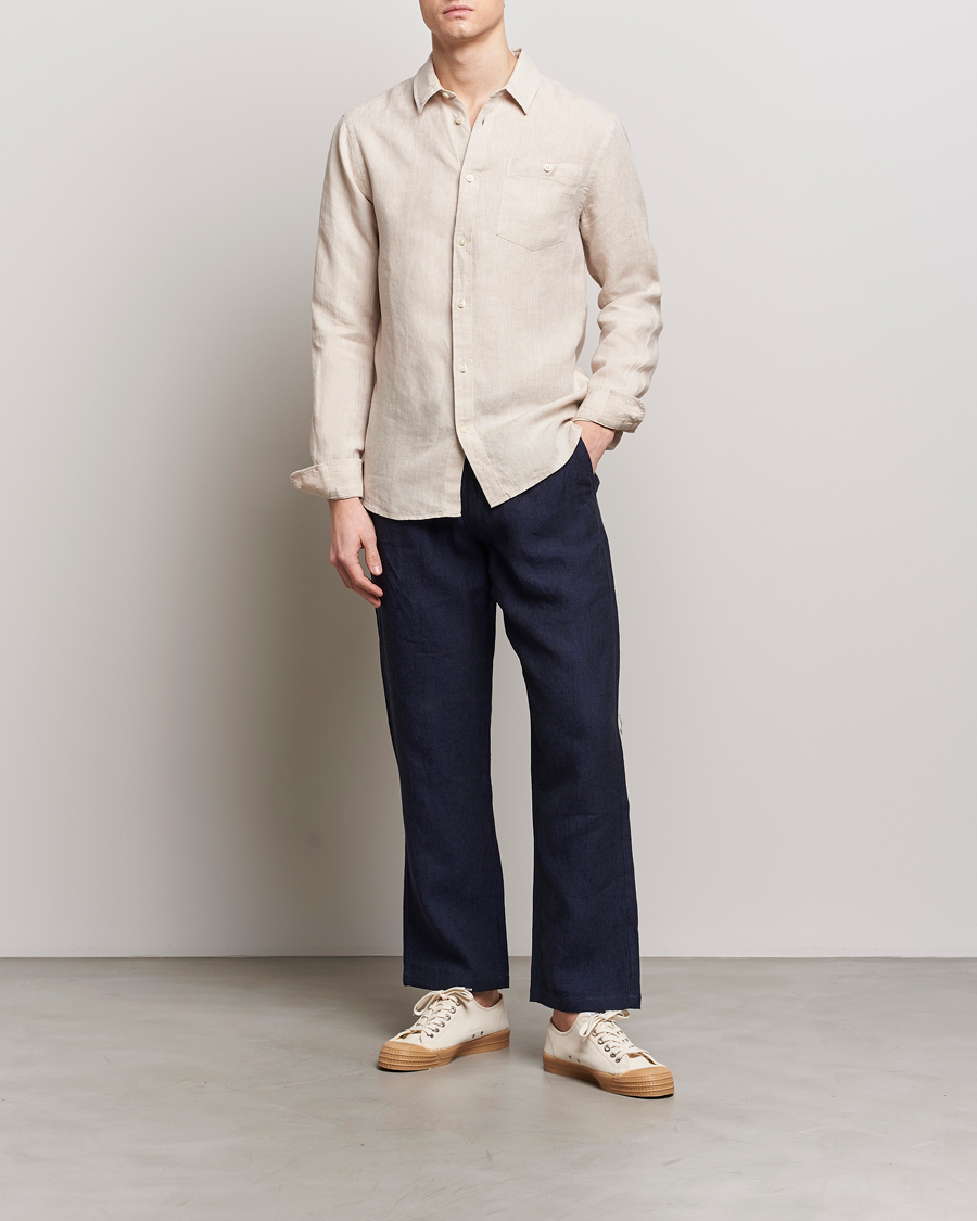 Hombres | Camisas | KnowledgeCotton Apparel | Regular Linen Shirt Light Feather Grey