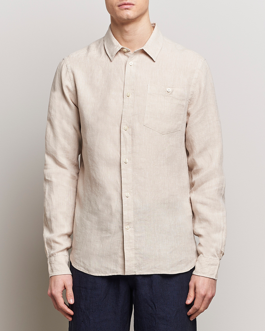 Hombres | Camisas de lino | KnowledgeCotton Apparel | Regular Linen Shirt Yarndyed Beige