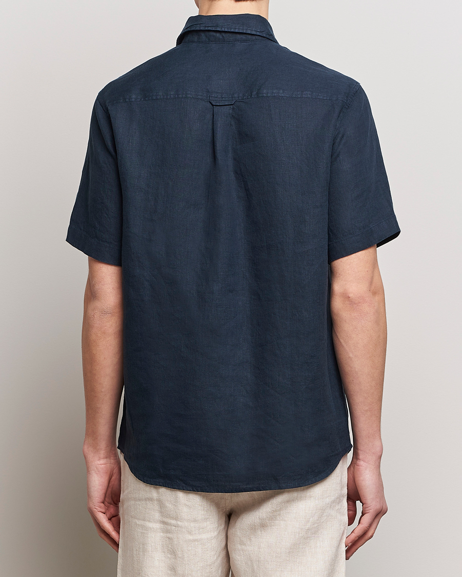 Hombres | Camisas | KnowledgeCotton Apparel | Regular Short Sleeve Linen Shirt Total Eclipse