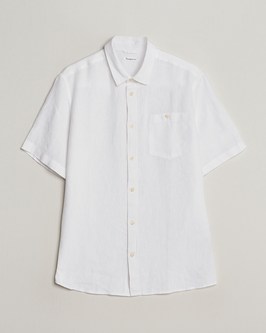 Hombres | Camisas | KnowledgeCotton Apparel | Regular Short Sleeve Linen Shirt Bright White