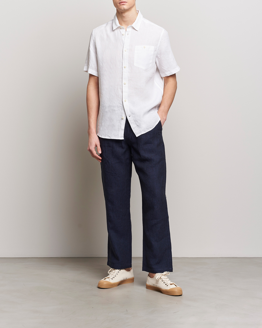 Hombres | Camisas | KnowledgeCotton Apparel | Regular Short Sleeve Linen Shirt Bright White