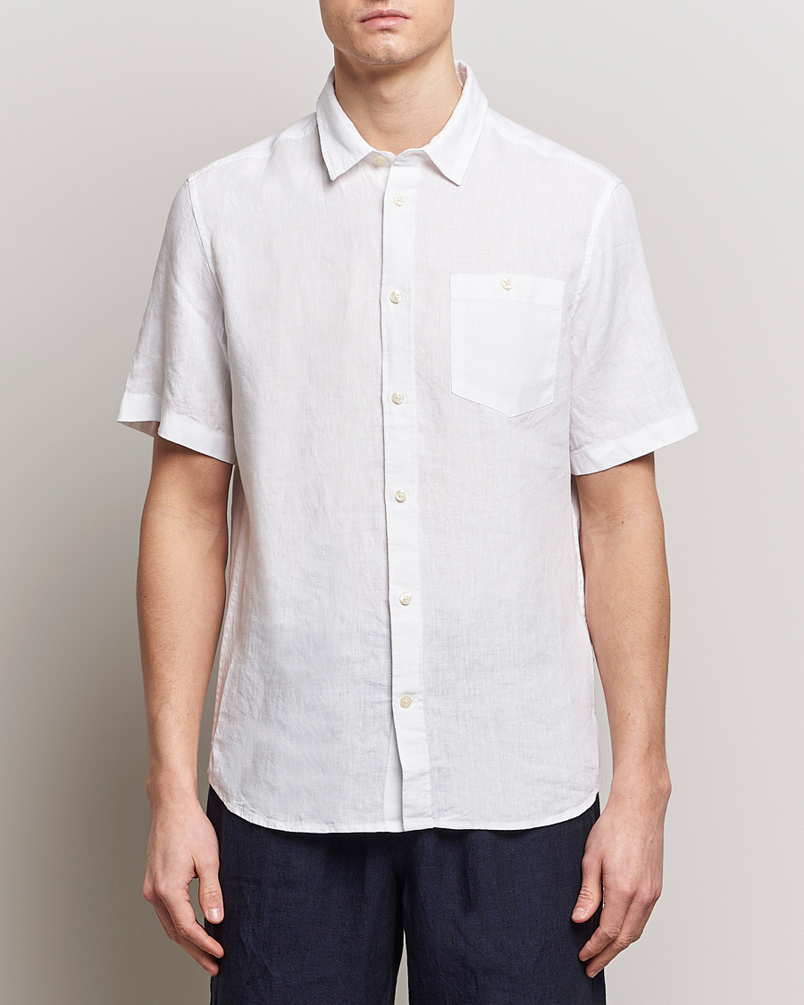 Hombres | Camisas | KnowledgeCotton Apparel | Regular Short Sleeve Linen Shirt Bright White